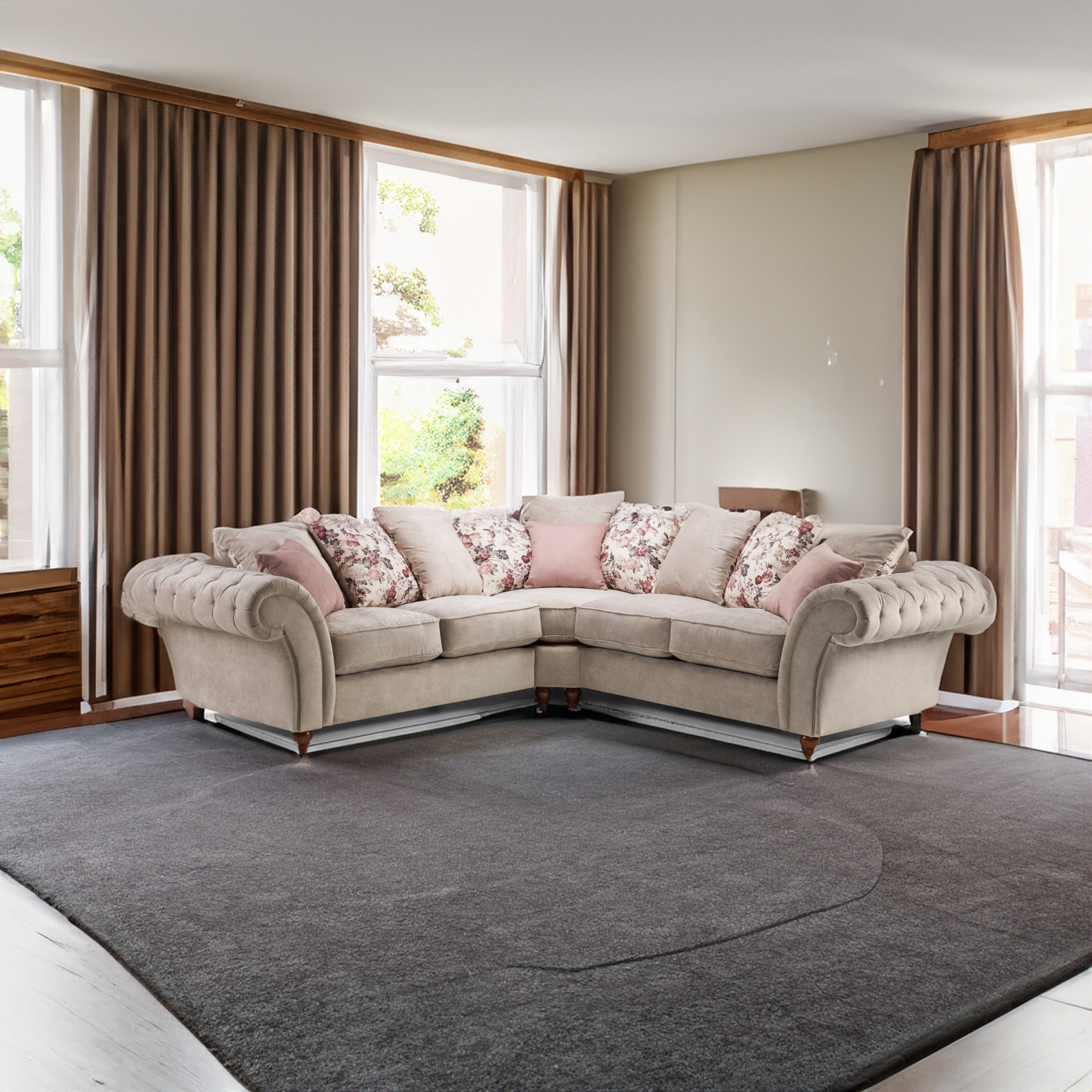 Roma Chesterfield Sofa Beige Large Corner square background